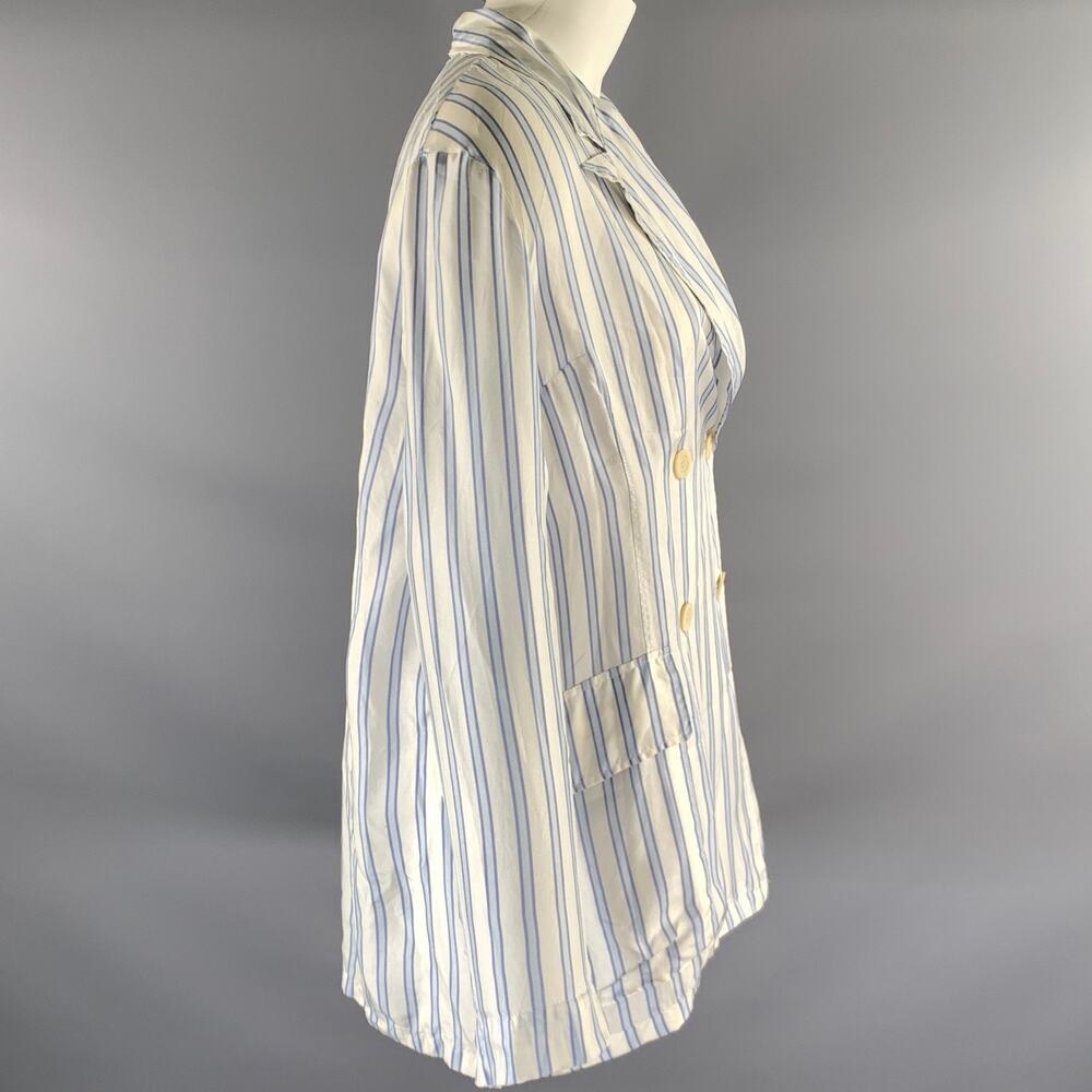DRIES VAN NOTEN Size S White Light Blue Silk Stripe Peak Lapel Blazer - Picture 3 of 9